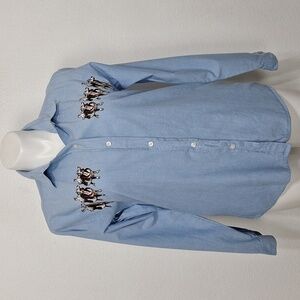 Buckles Light Blue Chambray Cow and Duck Print Western Novelty Shirt Size L